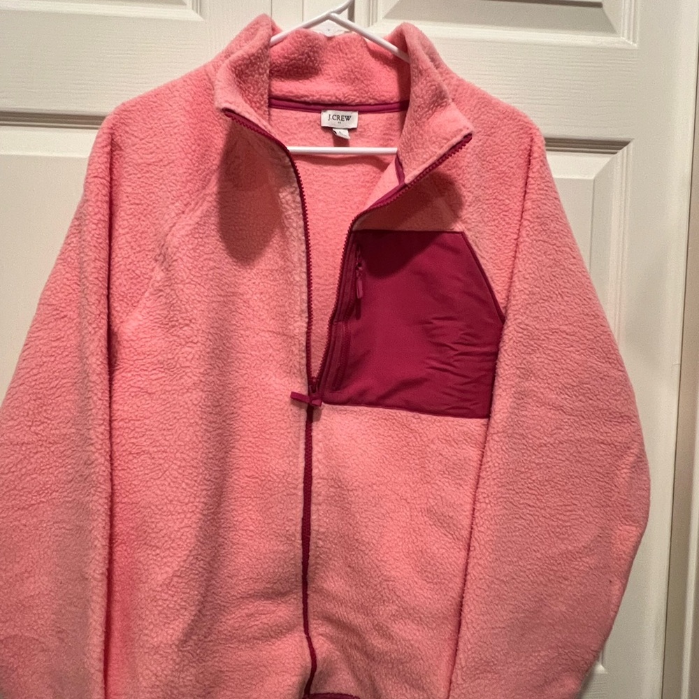 J. Crew Pink Teddy Jacket with Burgundy Accent